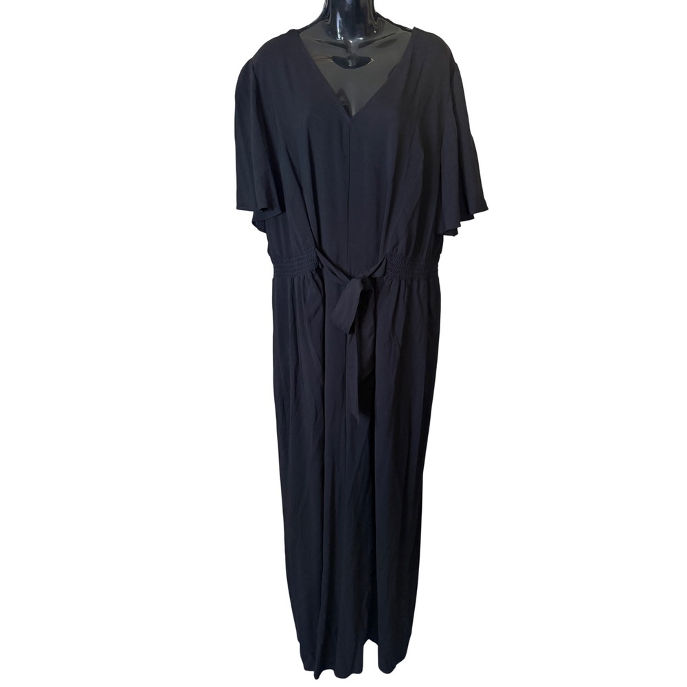 Ivy Street Black V-Neck Flutter Sleeve Smocked Waist Wide Leg Jumpsuit 3X NWT